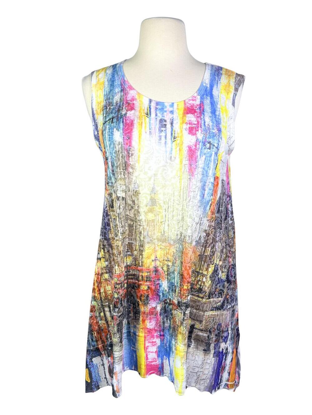 Katina Marie Abstract City Print Tunic Dress Made USA Sleeveless Swing Top (M)